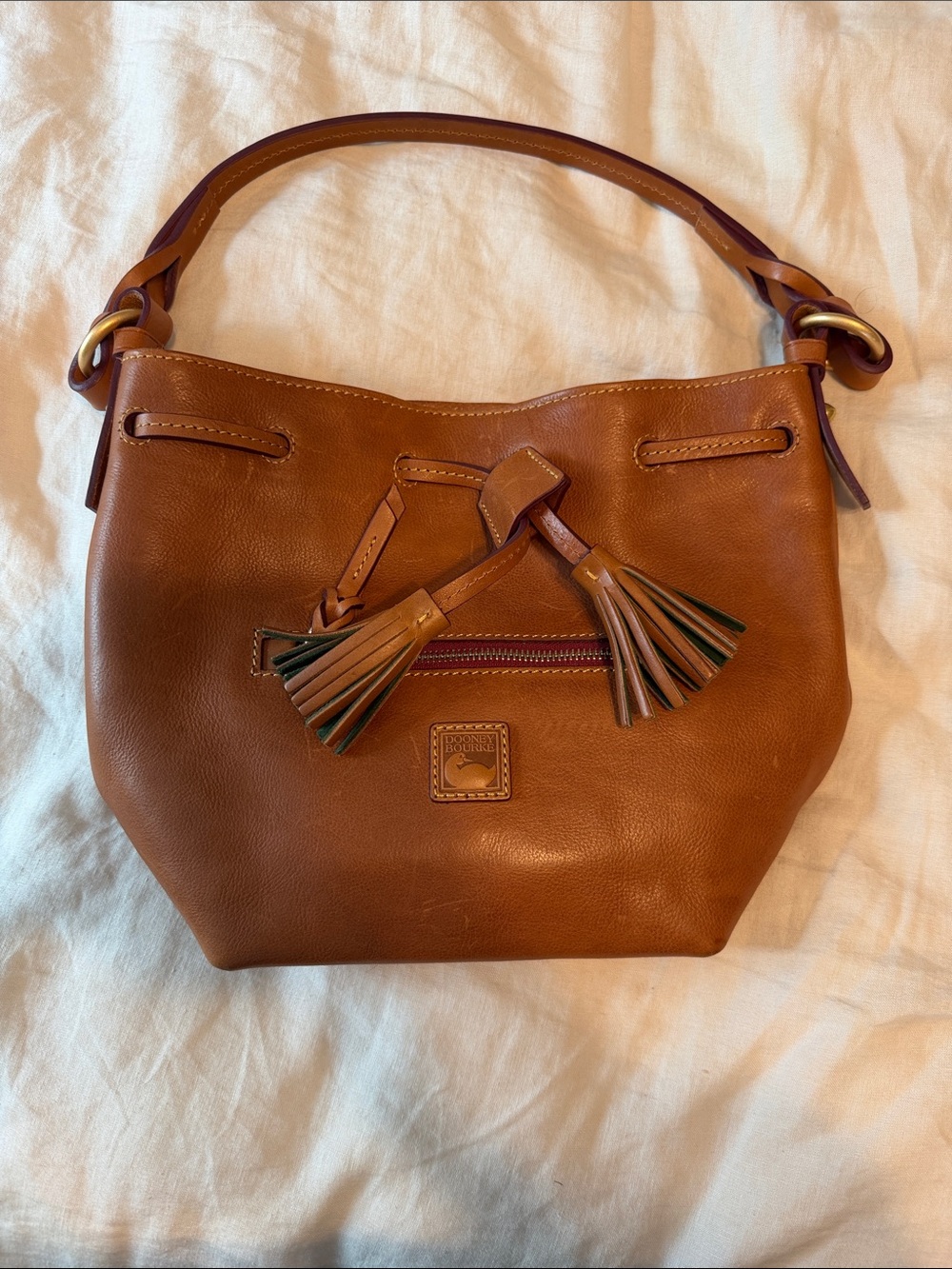 Dooney & Bourke Brown Leather Shoulder Bag with Tassels